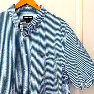 Lands End blue seersucker short sleeve button down shirt XLT